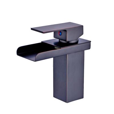 China Unique Faucets Fapully Sanitaryware Basin Waterfall Bathroom Faucet Oil Rubbed Bronze Black Vessel Faucet for sale