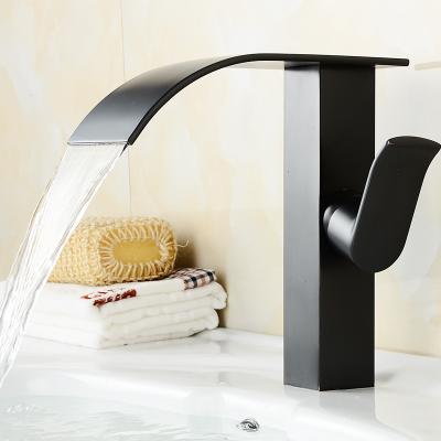 China Faucets Fapully Metered Hot Cold Water Basin Faucet Black Faucet With GLOBE Chrome Waterfall Faucet for sale