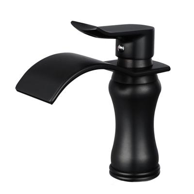 China Thermostatic Faucets Deck Mounted Waterfall Cold-Hot Mixer Tap Single Lever Black Bathroom Basin Faucets for sale