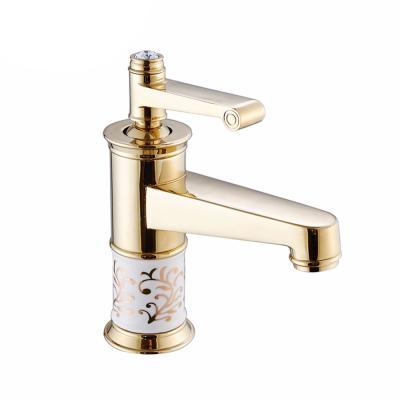 China Faucets Fapully New Arrival Gold Dish Flower Porcelain Metered White Painted Deck Mounted Vintage Single Lever Sink Faucet 055G-1 for sale