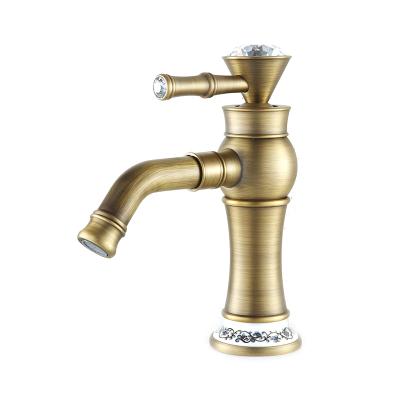 China Fapully Cheap Antique Brass Long Neck Diamond Handle Single Metered Bathroom Faucets for sale