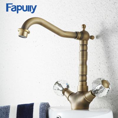 China Antique Bronze Faucets Bathroom Sink Faucets Fapully Taps Cheap Antique Brass Handle Electric Double Mixer Tap for sale