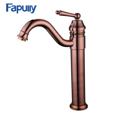 China Fapully Metered Faucets Rose Gold Double Handle Single Handle Pipeline Bathroom Sink Faucet for sale