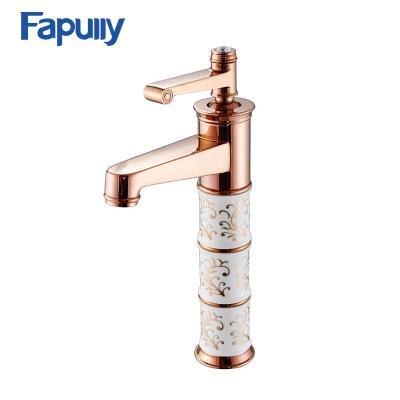 China Faucets Fapully Rose Gold Polished Deck Mounted Electric Cold Hot Single Hole With Diamond Vegetables Basin Sink Porcelain Faucet for sale