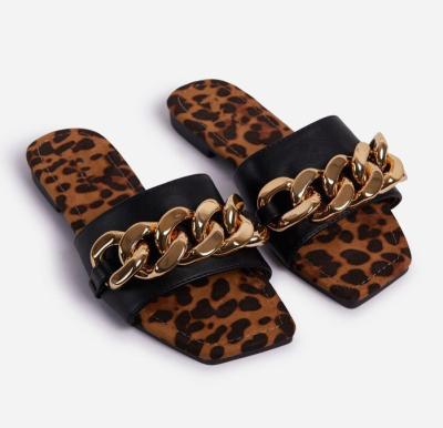 China New Summer Lightweight Slides Slippers Leopard Print Square Toes Female Sexy Flat Shoes Outdoor For Women for sale