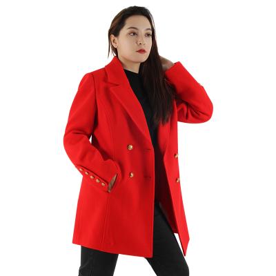 China Breathable Breathable Winter Clothes Cashmere Warm Custom Woolen Coats Wholesale Fashion Woolen Coat Fashionable Women Shearling Red Double Button Woolen Jacket for sale