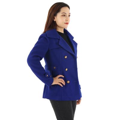 China Customized Fashion Winter Cashmere Short Coat Overcoat Breathable Dark Blue Double Breasted Jacket Coats Women's Woolen Coat for sale