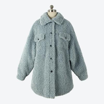 China High Quality Single Breasted Oversized Faux Fur Coat Single Breasted Women's Light Blue Teddy Jacket Coat Ladies Lambs Woolen Overcoat for sale