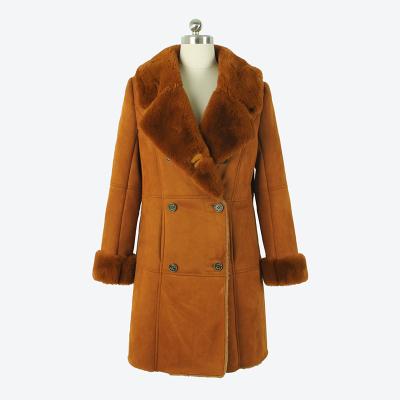 China Wholesale Anti Wrinkle Anti Wrinkle Fashionable Clothing Plus Size Suede Coats Womens Suede Coats Brown Double Button Suede Fur Lining Leather Jackets Long for sale