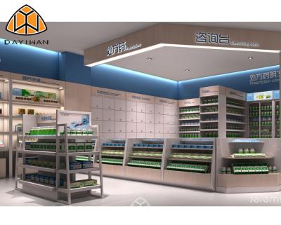 China Customized Pharmacy Wholesale Shop Retail Shelf Pharmacy Display Racks Pharmacy Interior Design for sale