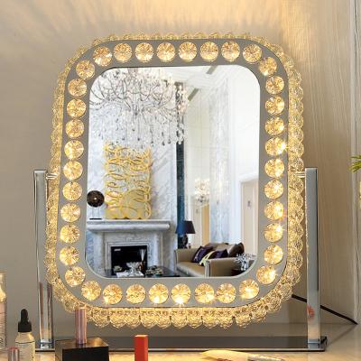 China Wholesale Square Makeup Lighted Crystal Mirror Illuminated Mirror With LED Diamond for sale