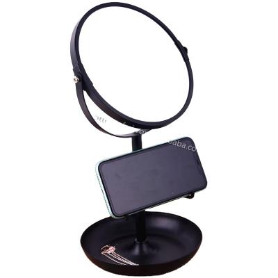 China Wholesale Double Side Round Vanity Makeup Table Magnifying Mirror With Mobile Phone Holder GMYJ611 for sale