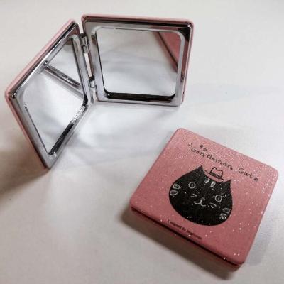 China Small Double Side Pocket Mirror Magnifying Cosmetics Makeup Products PU Round Square Or Rectangle Shape For Gifts Or Promotion for sale