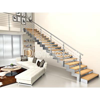 China Home Interior Modern Prefab Straight Stair Design Wooden Anti-Slip Tread for sale