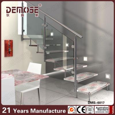 China Indoor Decorative Invisible Stringer Crystal Floating Stairs With Stainless Steel Wire Railing for sale