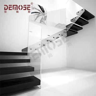 China Building Interior Prefab Wooden Glass Floating Stairs for sale