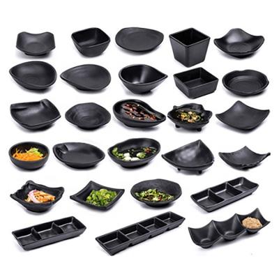 China Viable Melamine Matte Condiment Dish Elegant Black, Irregular Shape Shatterproof Dishes, Divided Sauce Dish for Restaurant for sale