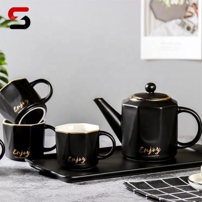 China EGRAND Sustainable Classic Tea Coffee Sets Teapot with 4pcs Ceramic Tea Cup and Tray White/Black/Blue Color Coffee, Sets with Custom Logo for sale