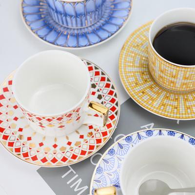 China Viable Hot Sale Gold Rim High Quality Luxury Porcelain High End Coffee Cup And Saucer Sets Ceramic Tea Set for sale