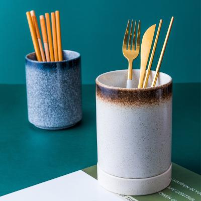 China Viable Chinese Factory Sales Creative Ceramic Pot Porcelain Container Chopsticks Holder for sale