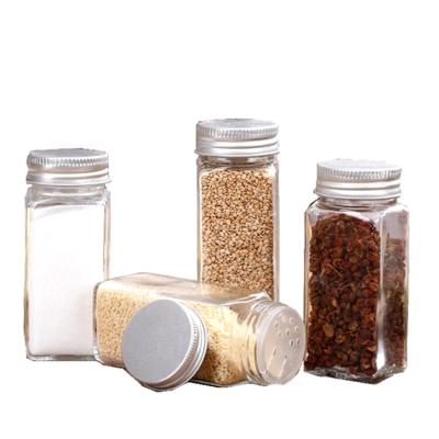 China Sustainable Food Grade 100ml Aluminum Lid Square Clear Transparent Glass Food Canisters Jar With Lids for sale