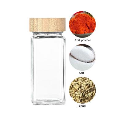 China Viable Wholesale Hot Sale Kitchen 4Oz Glass Seasonings Spice Jars Set With Wooden Label Shaker Lid for sale