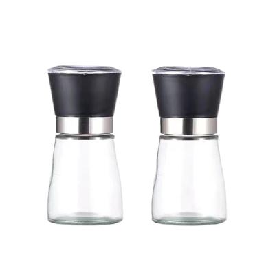 China Viable Wholesale Glass Grinder Pepper Grinder Machine Set Stainless Gravity Stainless Steel Lid for sale