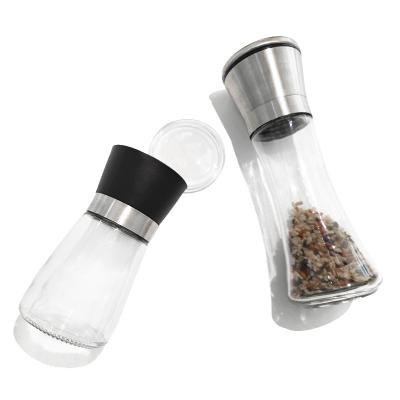 China Viable High Quality Manual Glass Salt and Black Pepper Pepper Grinder Set Machine With Seasoning Storage for sale