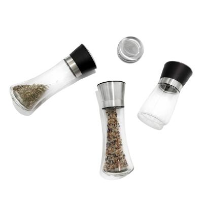 China Viable Manual Adjustable Plastic Lid 2 In 1 Salt And Pepper Grinder Clear Glass With Ceramic Core for sale