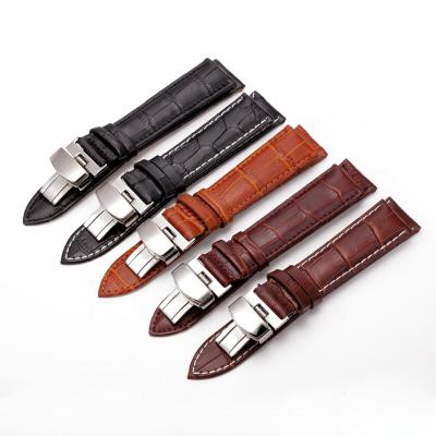 China Wholesale Parts Replacement Watch Straps Leather Watch Band With Deployment Clasp for sale