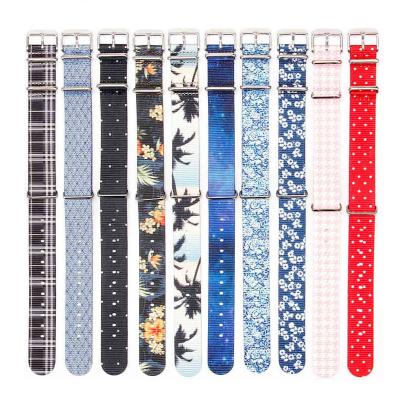 China Full Color Printed Nylon Adjustable Fabric Watch Straps With Steel Buckles for sale