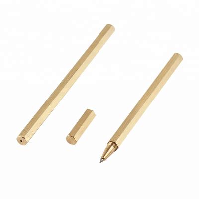 China office & School Pen Well Machined Hexagon Metal Ball Pen Brass Trackball Pen Writes Smoothly And Cleanly for sale