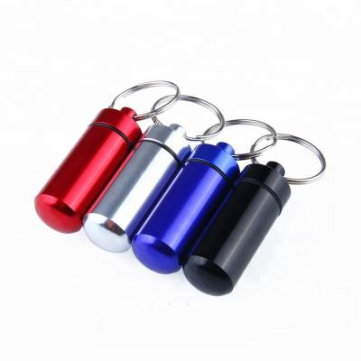 China Aluminum Pill Holder Outdoor Travel Capsule Medicine Pill Container Bottles Waterproof Pill Box Key Chain for sale