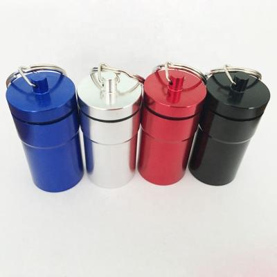 China Multi Colors Aluminum Waterproof Pill Holder / Pill Box Small Pill Boxes 68*32mm Key Pill Carriers Containers Chains for sale