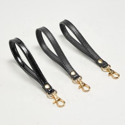 China Fashion Different Textures Bag Coins Accessories 1.2cm Width Wallet Straps Black Leather Wrist Strap for sale