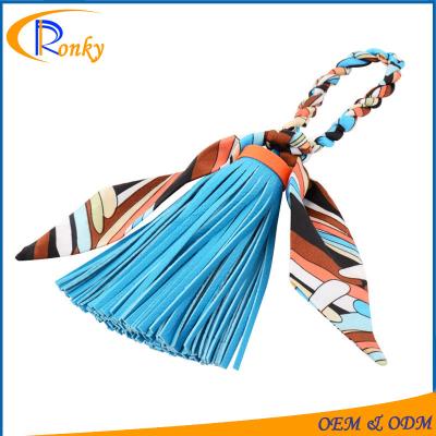 China Custom Wholesale Charming Handbag Fringe Decoration Tassel Key Chain With Silk Scarves for sale