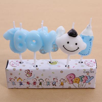 China Colorful delicious pink and blue birthday cartoon baby shower party candle giveaways for sale