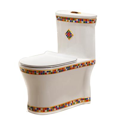 China Double-flush G9236 Diamond Mosaic Design Ceramic Bathroom Hotel One-Piece Toilet Bowl for sale