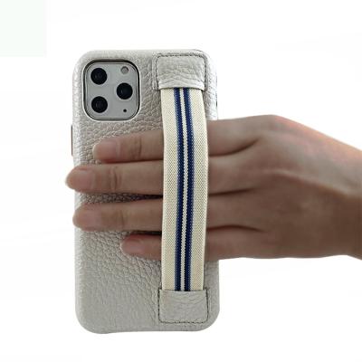 China Anti-fall Wristband Style Genuine Leather Full Leather Wrapped Phone Case For iPhone 11 for sale