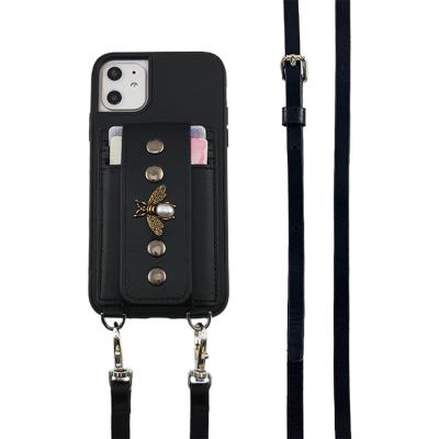 China Anti-fall Leather Wristband Style Premium Leather Kickstand Phone Case For iPhone 11 for sale