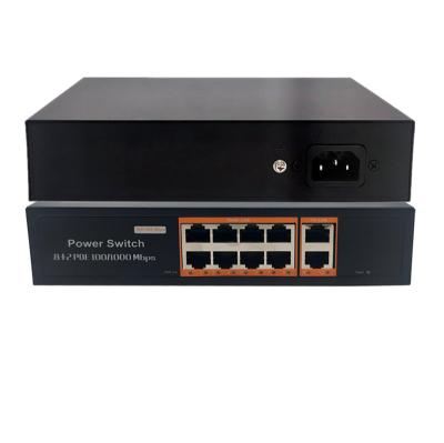 China LACP 120W gigabit 8POE+2RJ45 poe power supply switch all standard gigabit 8 port 48V POE camera network switch for sale