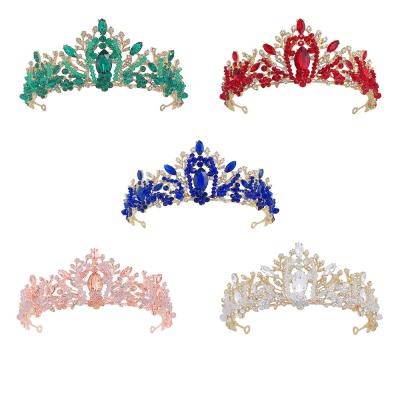 China Fashionale Wholesale Handmade Fashion Royal Pageant Tiaras Gold And Blue Rhinestone Wedding Bridal Coloring for sale