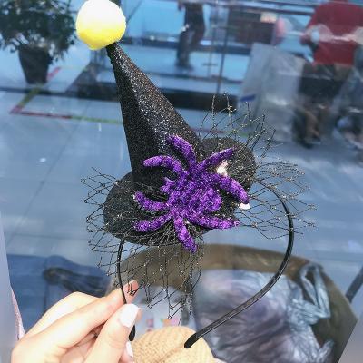 China 2021 Newest Pumpkin Spider Wholesale Kids Cosplay Pumpkin Spider Halloween Party Headband Witch Hat Headdress for sale