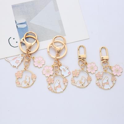 China New Cute Rabbit Zinc Alloy Cat Metal Keychain Cute And Cute Little Cat Keychain Bow Tie Rabbit Key Chain for sale