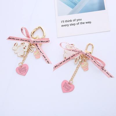 China Love Zinc Alloy Bow Rabbit Key Chain Hanging Cute Cartoon Creative Gift Key Chain Car Key Chain for sale