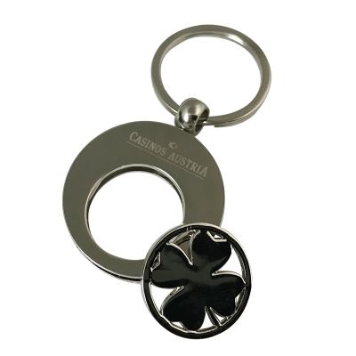 China High quality cheap custom detachable zinc alloy shape keychain clover coin wholesale promotion trolley key chain for sale