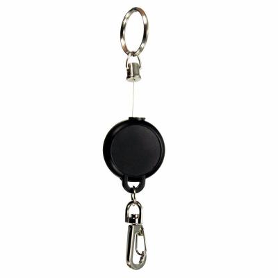 China 2022 Promotion New Black Key Ring Steel Cord Retractable Keychain ID Card Holder Yoyo Ski Key Chain Pass Badge Reel Recoil for sale