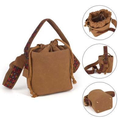 China Wholesale Cheap Fashion Vintage Brown Drawstring Bucket Cross - Body Shoulder Bags Women Handbags for sale