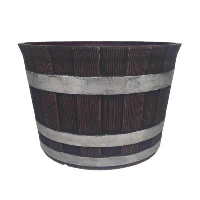 China American Style 14 Inch Round Shape Barrel Whiskey Plastic Garden Planter For Out Door Use for sale