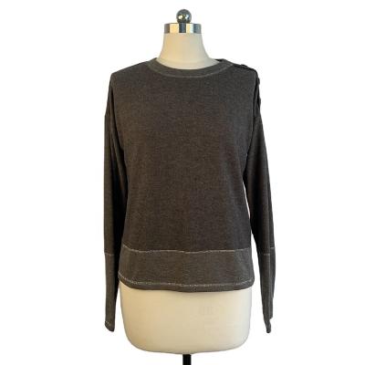 China Keep Hot Fashion High Quality Ladies Round Neck Solid Color Drop Shoulder Casual Long Sleeve Top T-Shirt for sale